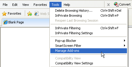 Click Tools and select Manage Add-ons in IE8